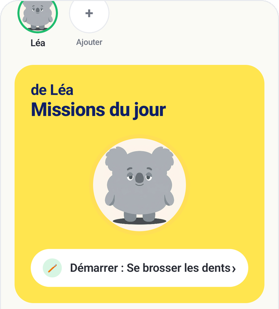 Missions du jour cochées et points validés par les parents dans Kids Habit